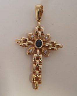 Cruz con zafiro y circonitas