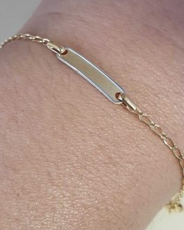 Esclava de bebe con chapa rodeada de oro blanco