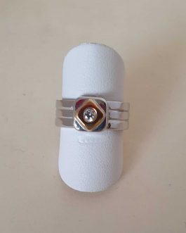 Sortija ancha de oro blanco con oro amarillo