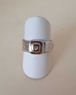 Sortija de oro blanco ancha con un reborde de oro amarillo