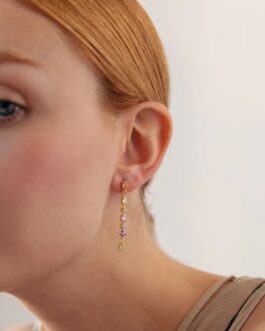 Pendientes hilera plata chapada con circonitas de colores