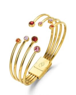 Brazalete de acero dorado con cristales de colores de Rocío Martín