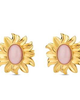 Pendientes de acero chapado en oro en forma de girasol con piedra rosa