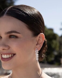 Pendientes de novia largos con circonitas de Lineargent