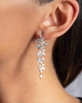 Pendientes de novia largos con circonitas de Lineargent