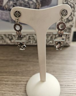 Pendientes largos de plata con circonitas rosas y piedra fumé de Top Silver