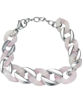 Pulsera de acero con eslabones en resina color rosa de Rocío Martín